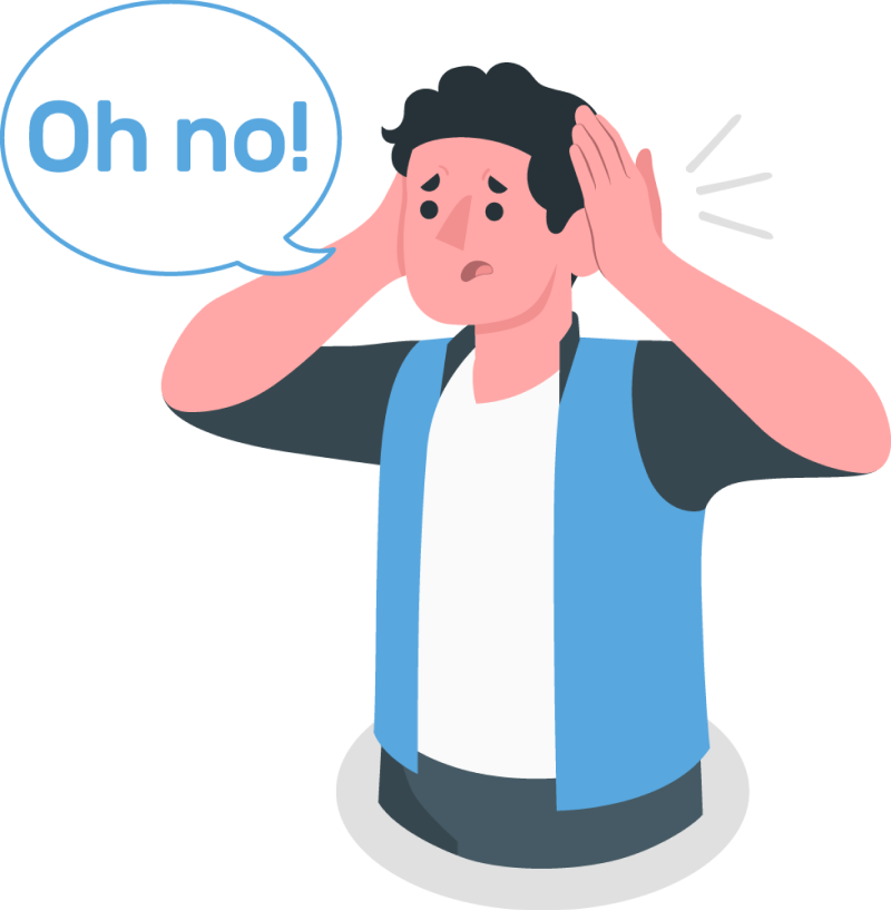 Illustration of a worried man holding his head with a speech bubble saying Oh no!